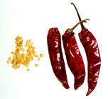 dry chili peppers with seeds
