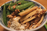 sugar snap peas, bamboo shoots with rice