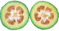 Cut sections of feijoa fruit