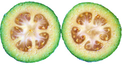Cut sections of feijoa fruit