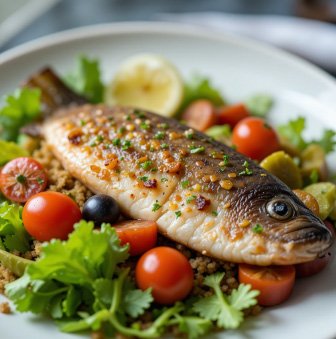 Fish and green salad