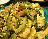 goya chanpuru prepared with bitter melon, tofu, egg and onion