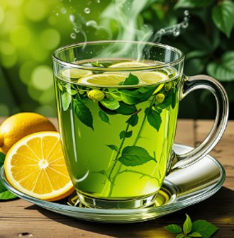 Green tea with lemon slices