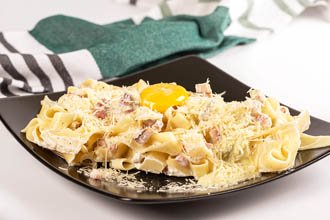 Carbonara pasta- spaghetti with bacon, parmesan and yolk egg