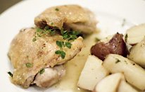 thyme herb with chicken and potatoes