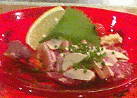 yagisashi- thin slices of raw goat meat with lemon.